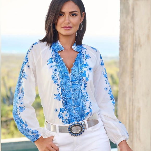 Boston Proper Tops - Boston Proper Wildflowers Print Peasant Shirt | Size: L | 100% cotton